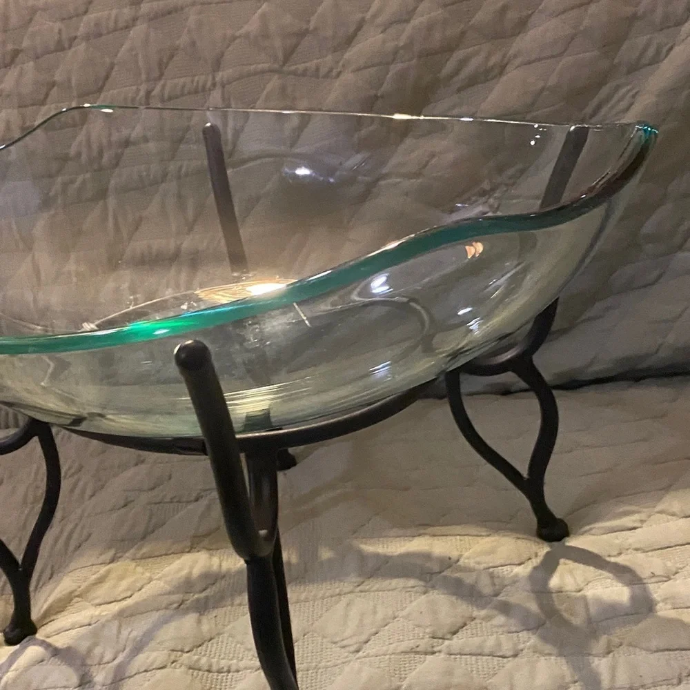 Elegant Glass Bowl with Black Stand large size 10”Hx14”Wx21”L